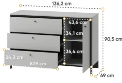 Komoda z szufladami i półkami szara Lenart Gris GS-04