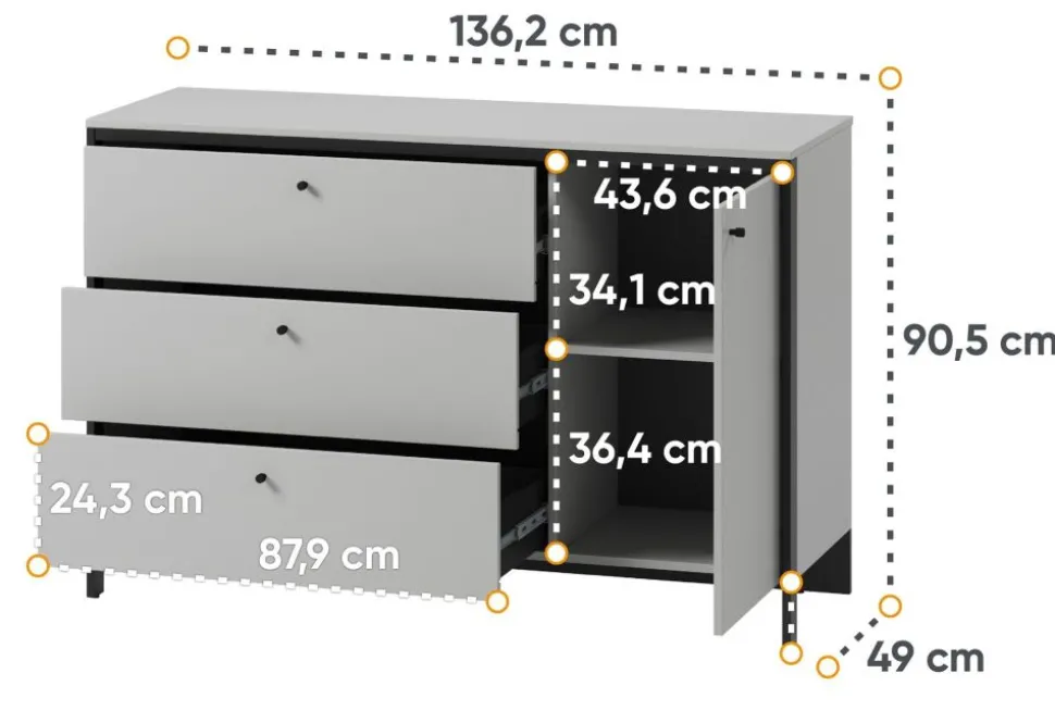 Komoda z szufladami i półkami szara Lenart Gris GS-04