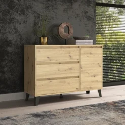 Komoda z szufladami i szafką, dąb artisan BORG