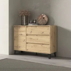 Komoda z szufladami i szafką, dąb artisan BORG