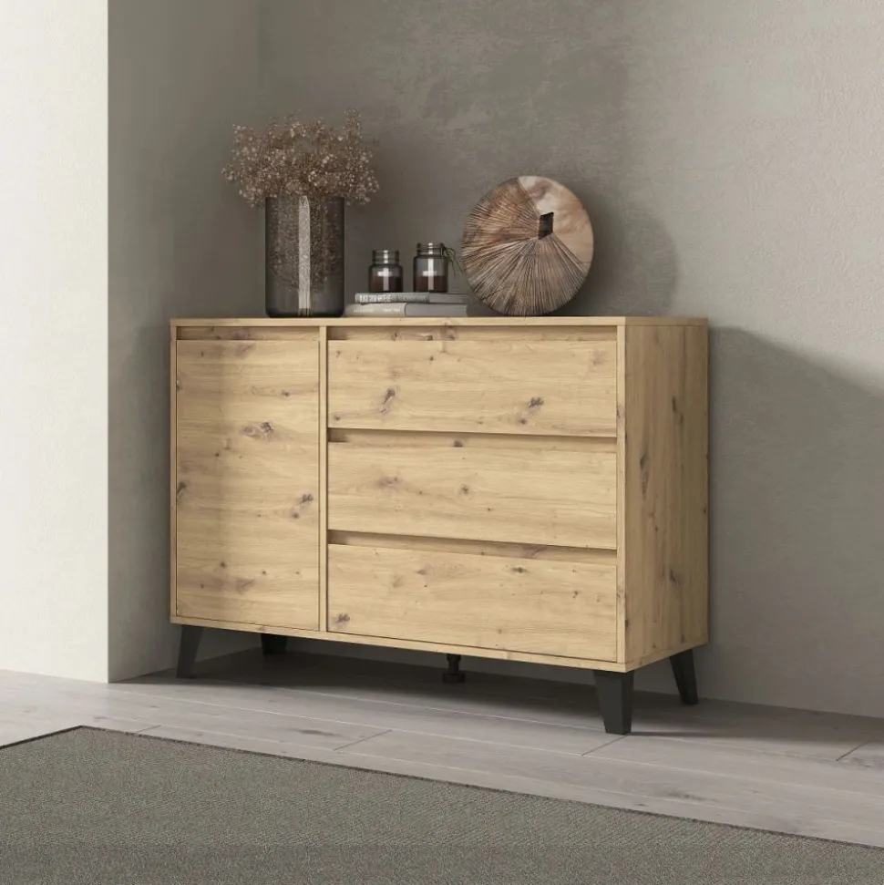 Komoda z szufladami i szafką, dąb artisan BORG