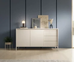Komoda z szufladami ryflowana szeroka Senso 2d3s beżowa