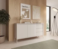Komoda z szufladami ryflowana szeroka Senso 2d3s beżowa