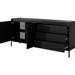 Komoda z szufladami ryflowana 187 cm szeroka Senso 2d3s czarna