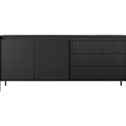 Komoda z szufladami ryflowana 187 cm szeroka Senso 2d3s czarna