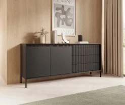 Komoda z szufladami ryflowana 187 cm szeroka Senso 2d3s czarna