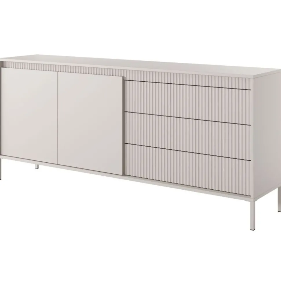 Komoda z szufladami ryflowana 187 cm szeroka Senso 2d3s beżowa