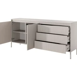 Komoda z szufladami ryflowana 187 cm szeroka Senso 2d3s beżowa