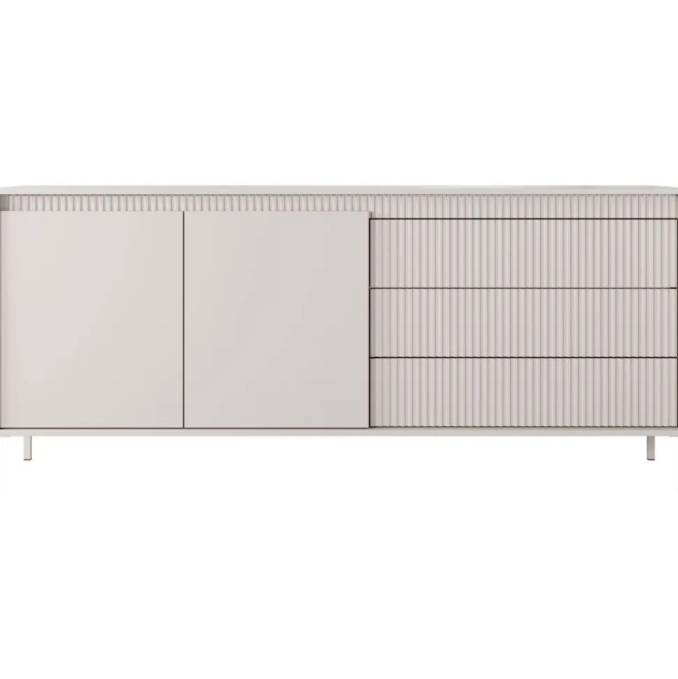 Komoda z szufladami ryflowana 187 cm szeroka Senso 2d3s beżowa