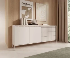 Komoda z szufladami ryflowana 187 cm szeroka Senso 2d3s beżowa