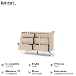Komoda z szufladmi do sypialni Lenart TREND TS-06 Beż piaskowy + czarny
