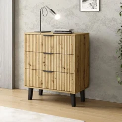 Komoda z trzema szufladami 3S, ryflowane fronty dąb artisan BORG DUO