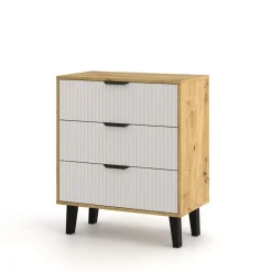 Komoda z trzema szufladami 3S, dąb artisan i kaszmirowe fronty BORG DUO