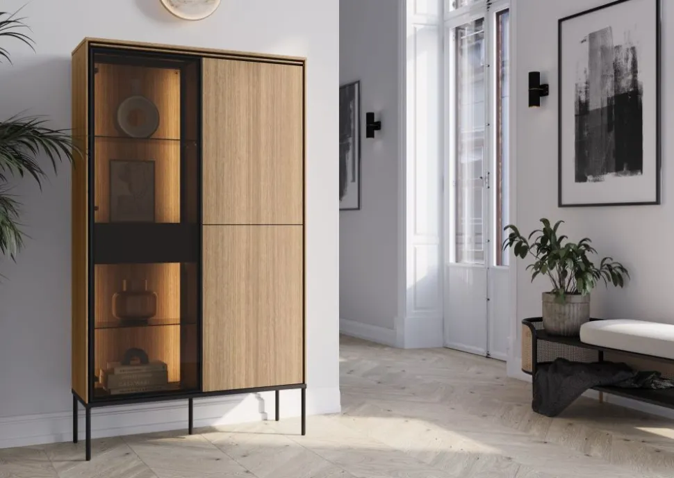 Komoda z witryną Lenart VISSO VI-01 dąb linearny