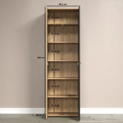 Kompaktowa szafa 40 cm – wąska szafa z 5 półkami grafit/dąb evok z lamelami