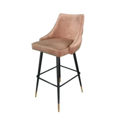 Krzesło barowe Barstool pikowane miękkim złotym welurem z czarnymi nóżkami 52/53/103 cm