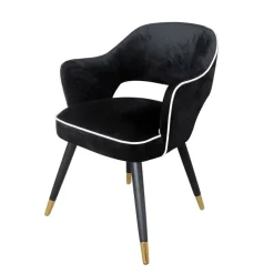 Krzesło Nizza 61/62/80cm tapicerowane czarnym welurem z białą lamówką