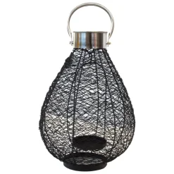 Lampion czarny metalowy z siateczki ze srebrnym uchwytem PV-118158