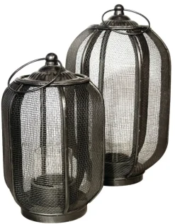 Lampion metalowy tarasowy z rączką w kolorze ciemnobrązowym 36 cm