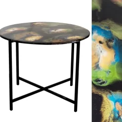 Loftowy stolik kawowy 50/60/60 cm z multikolorową żywicą epoksydową na czarnym metalowym stelażu
