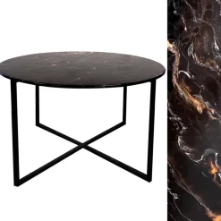 Loftowy stolik kawowy 50/60/60 cm z czarno-brązową żywicą epoksydową na czarnym metalowym stelażu
