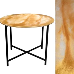 Loftowy stolik kawowy 50/60/60cm z brązowo-pomarańczową żywicą epoksydową na czarnym metalowym stelażu