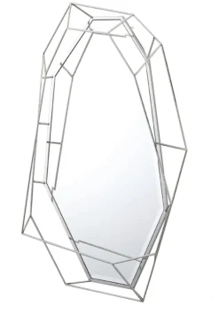Lustro Massei II 78/127cm o nieregularnym wielokątnym kształcie ze srebrną metalową ramą