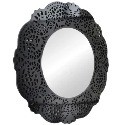 Lustro okrągłe Orsini 110cm wyrafinowane w czarnej ażurowej ramie