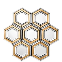 Lustro Rimini 100/103cm złożone z wielu złoto-lustrzanych elementów w kształcie plastrów miodu oryginalne