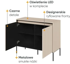 Mała komoda ryflowana  Lenart Trend TR-02 beż piaskowy