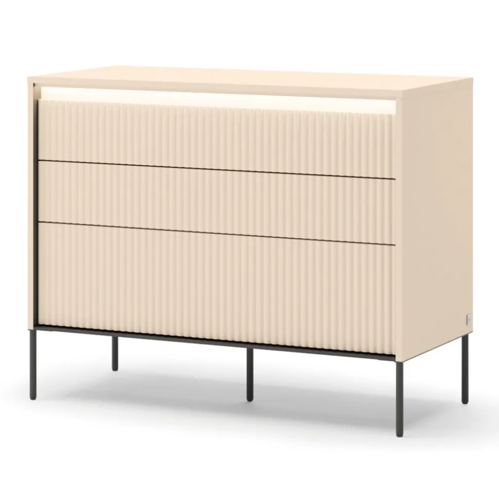 Mała komoda z oświetleniem do sypialni Lenart TREND TS-05 Beż piaskowy + czarny