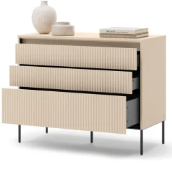 Mała komoda z oświetleniem do sypialni Lenart TREND TS-05 Beż piaskowy + czarny