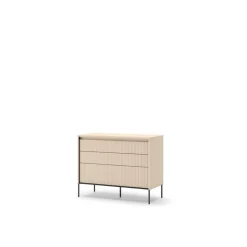 Mała komoda z oświetleniem do sypialni Lenart TREND TS-05 Beż piaskowy + czarny
