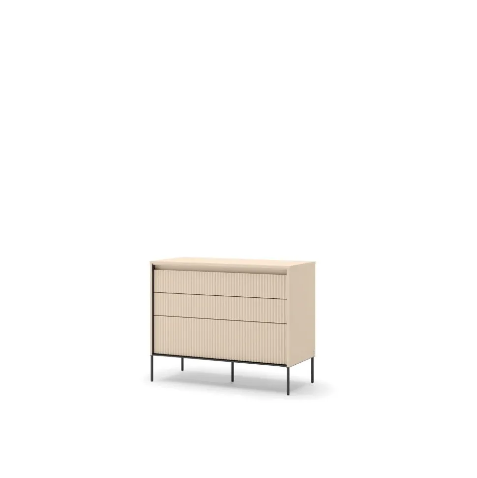 Mała komoda z oświetleniem do sypialni Lenart TREND TS-05 Beż piaskowy + czarny