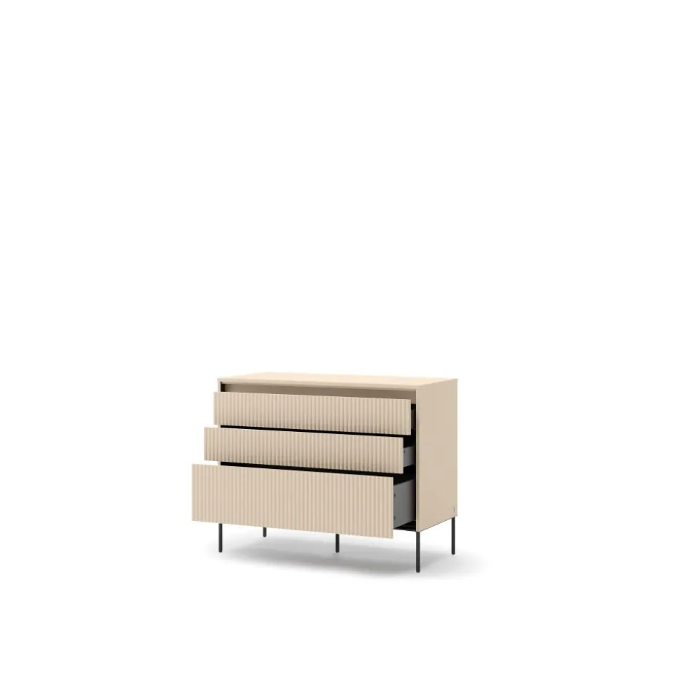 Mała komoda z oświetleniem do sypialni Lenart TREND TS-05 Beż piaskowy + czarny