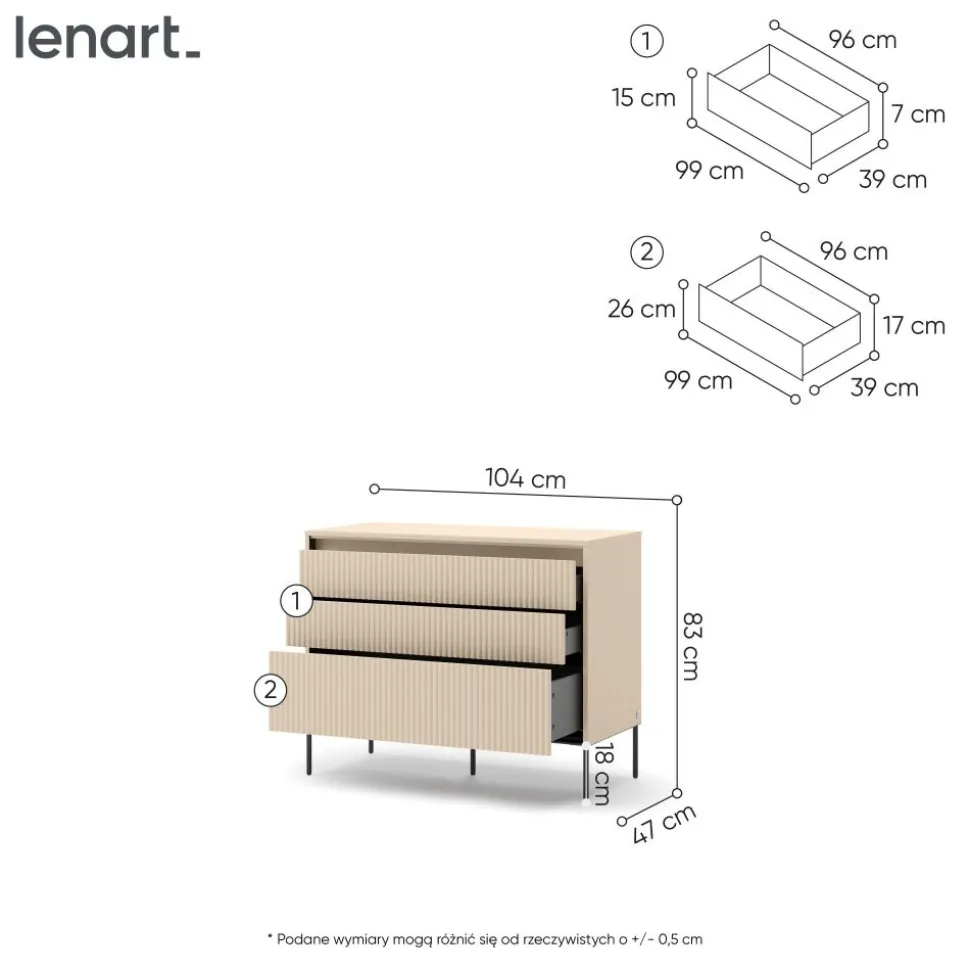Mała komoda z oświetleniem do sypialni Lenart TREND TS-05 Beż piaskowy + czarny