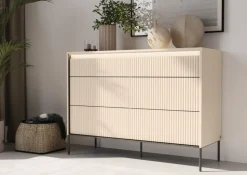 Mała komoda z oświetleniem do sypialni Lenart TREND TS-05 Beż piaskowy + czarny