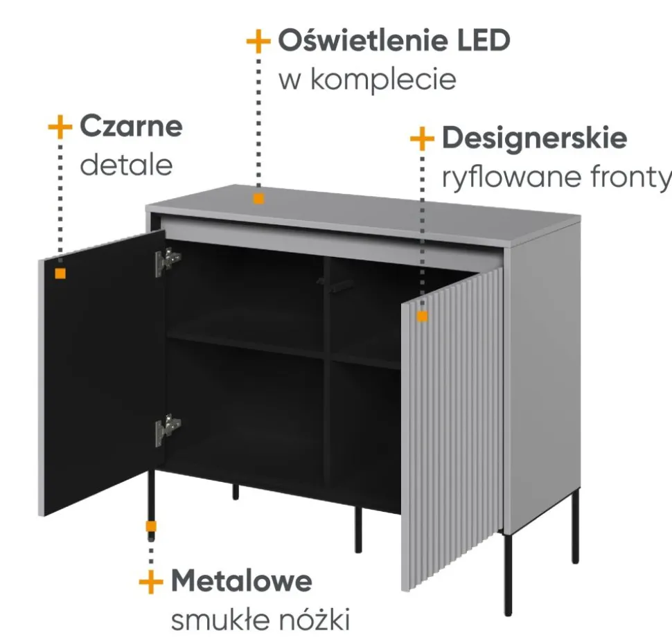 Mała, ryflowana komoda Lenart Trend TR-02 szara