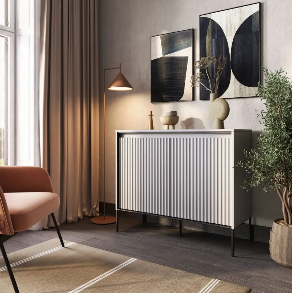 Mała, ryflowana komoda Lenart Trend TR-02 szara