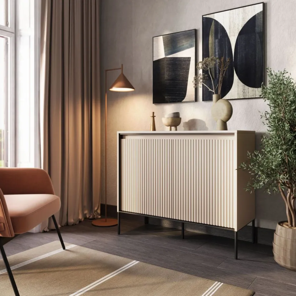 Mała, ryflowana komoda Lenart Trend TR-02 szara