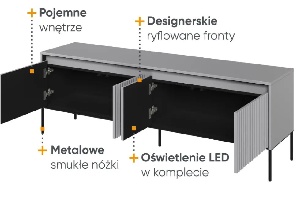 Mała ryflowana szafka RTVLenart Trend TR-05 szara