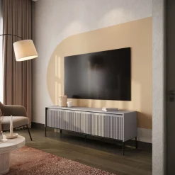 Mała ryflowana szafka RTVLenart Trend TR-05 szara