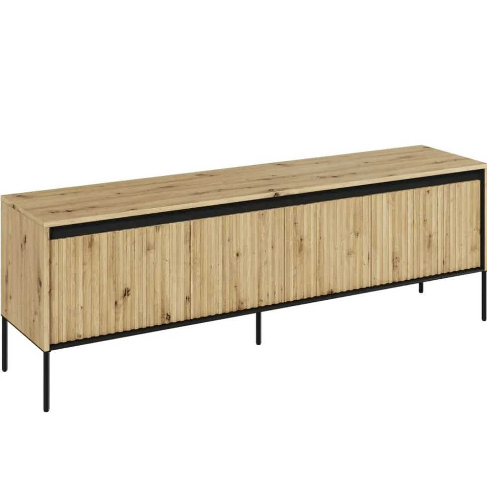 Mała szafka RTV z lamelami Lenart Trend TR-05 dąb artisan