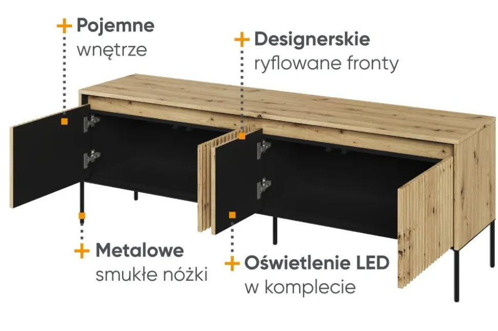 Mała szafka RTV z lamelami Lenart Trend TR-05 dąb artisan