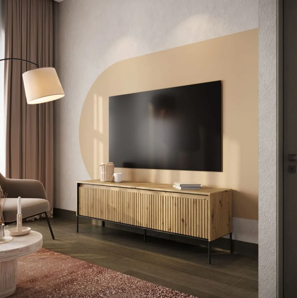 Mała szafka RTV z lamelami Lenart Trend TR-05 dąb artisan