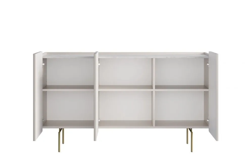 MALMI Komoda 150 3D - cashmere / crema bianca / złote nogi