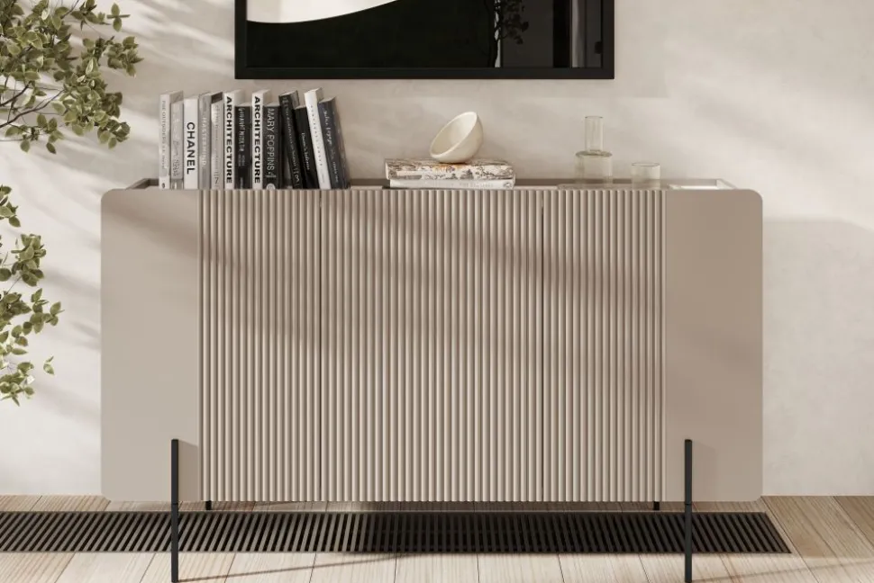 MALMI Komoda 150 3D - cashmere / crema bianca / czarne nogi