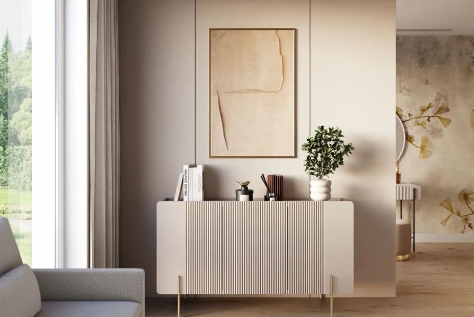 MALMI Komoda 150 3D - cashmere / złote nogi