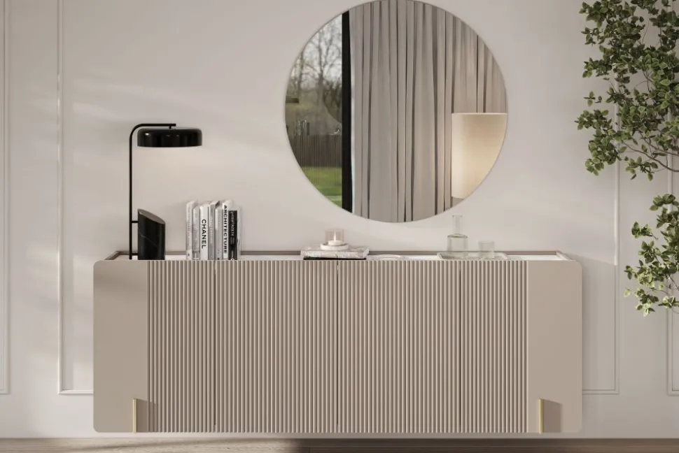 MALMI Komoda 200 4D - cashmere / crema bianca / złoty / wisząca