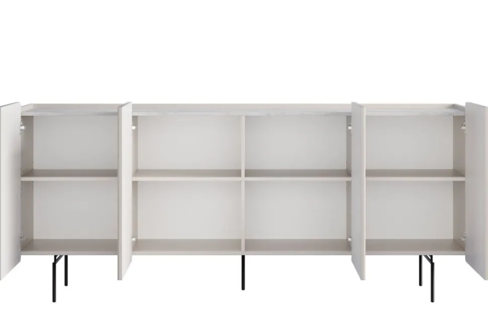 MALMI Komoda 200 4D - cashmere / crema bianca / czarne nogi